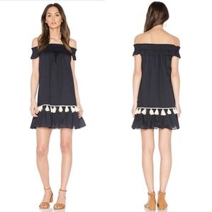 MISA Los Angeles Gia Off The Shoulder Tassel Mini Dress Navy Blue